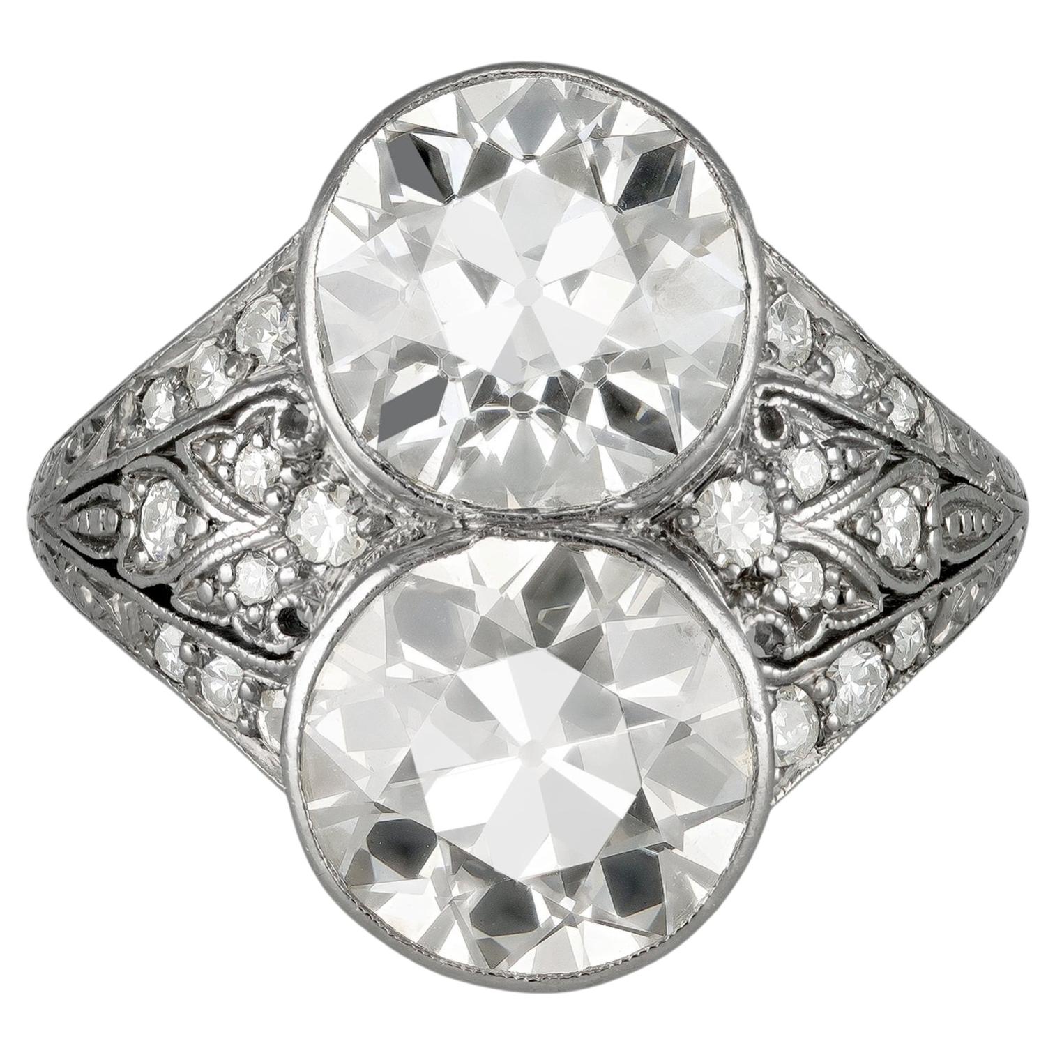 6.25 carat old mine diamond two stone ring, circa 1910. For Sale