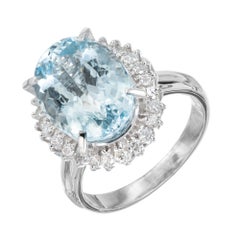 6.25 Carat Ova Aquamarine Diamond Halo Platinum Cocktail Ring