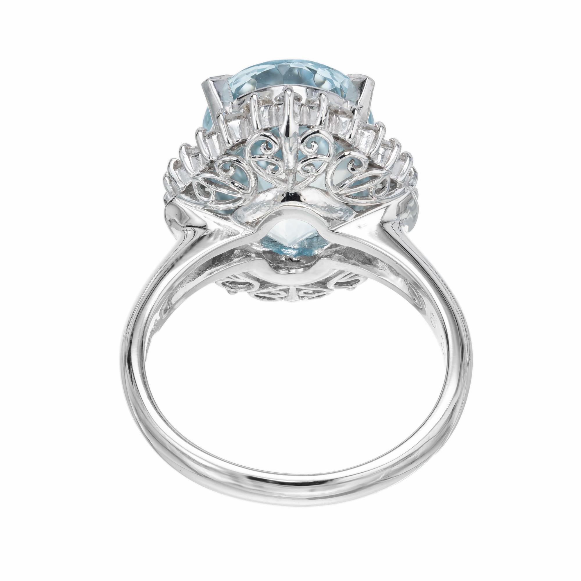 Oval Cut 6.25 Carat Ova Aquamarine Diamond Halo Platinum Cocktail Ring For Sale