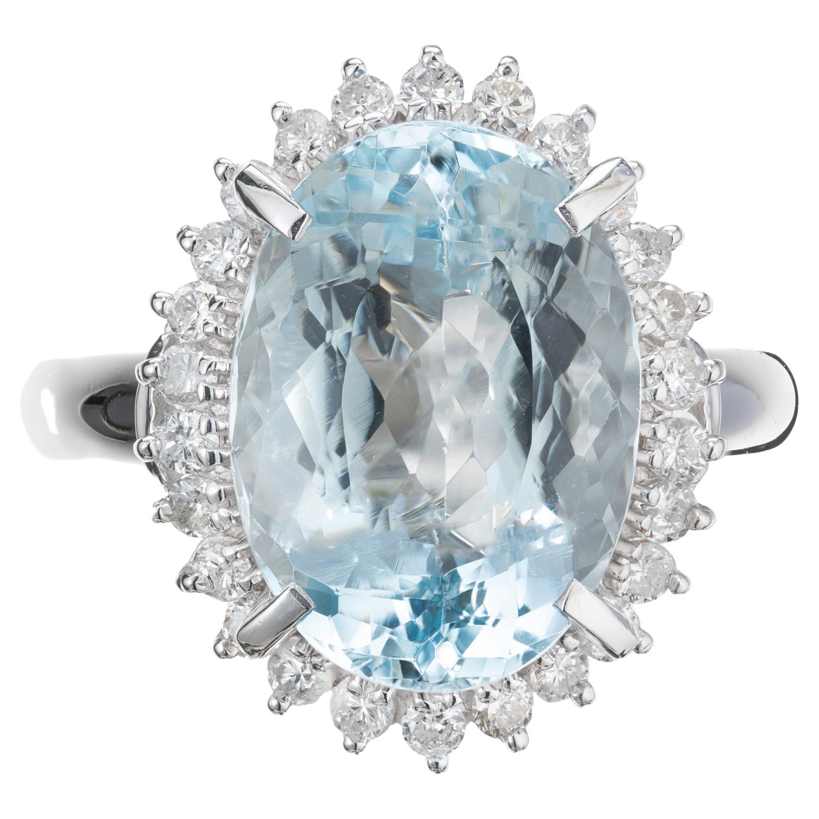 6.25 Carat Ova Aquamarine Diamond Halo Platinum Cocktail Ring For Sale