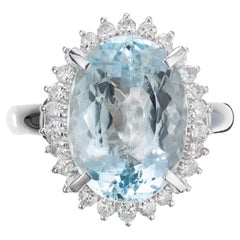 6.25 Carat Ova Aquamarine Diamond Halo Platinum Cocktail Ring