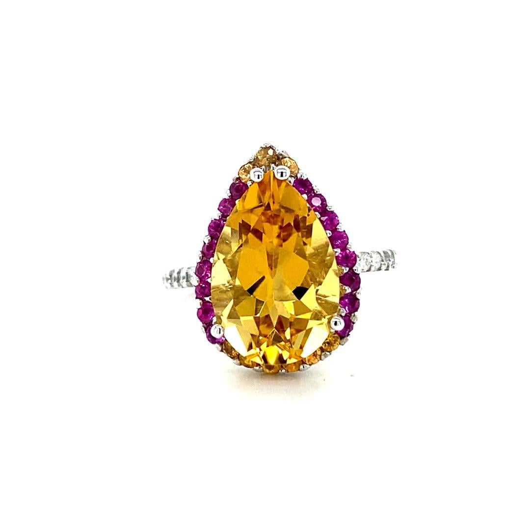 Contemporary 6.25 Carat Citrine Pink Sapphire Diamond White Gold Cocktail Ring For Sale