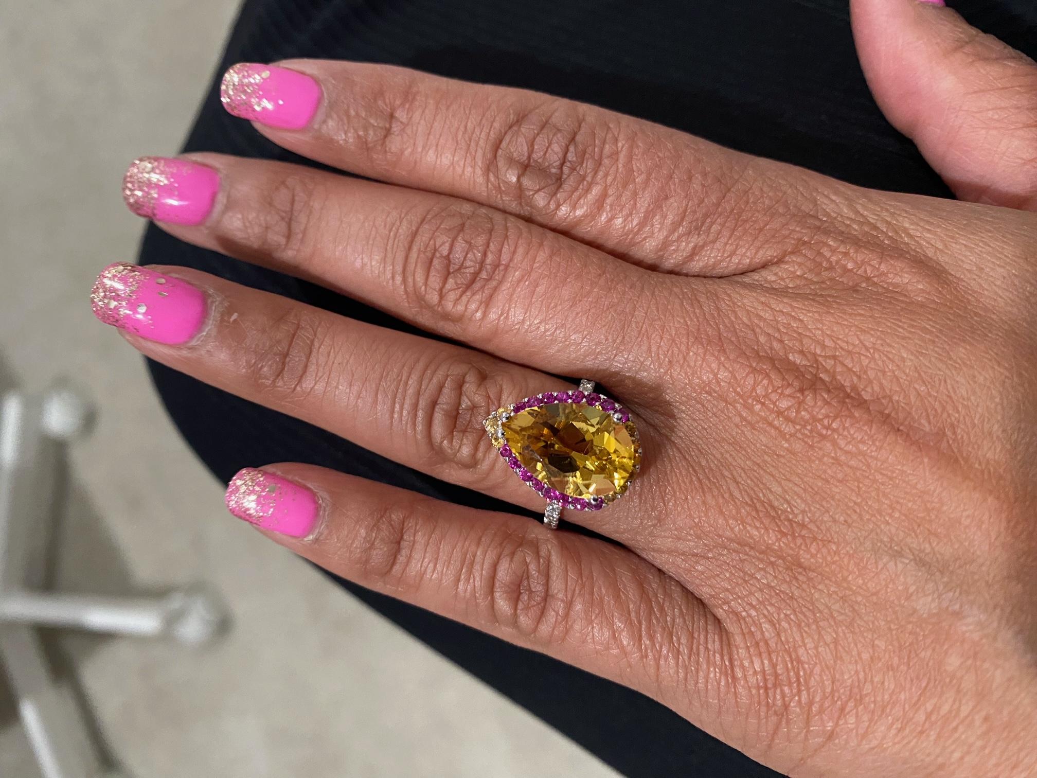 6.25 Carat Citrine Pink Sapphire Diamond White Gold Cocktail Ring For Sale 1