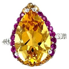 Anello cocktail in oro bianco con diamante e zaffiro rosa Citrino da 6,25 carati