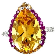 6.25 Carat Citrine Pink Sapphire Diamond White Gold Cocktail Ring