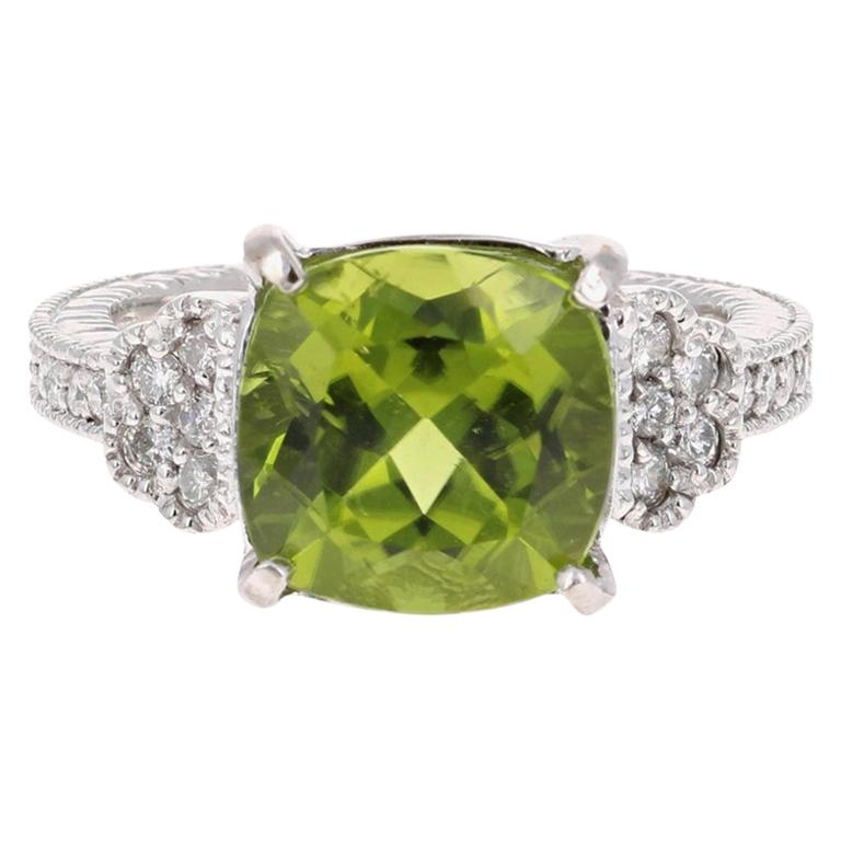 6.25 Carat Peridot Diamond 14 Karat White Gold Ring