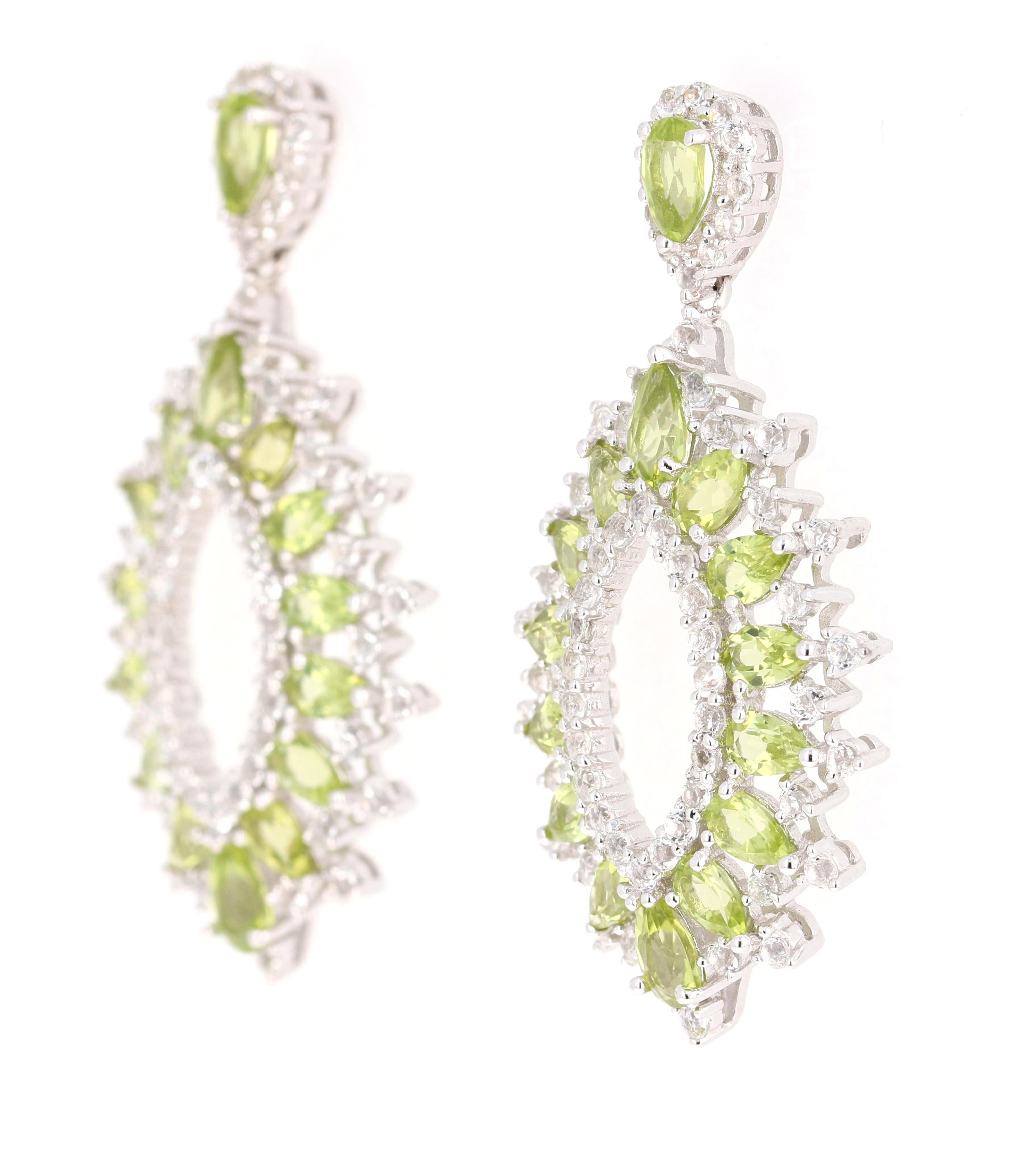 Contemporary 6.25 Carat Peridot White Topaz Silver Earrings For Sale