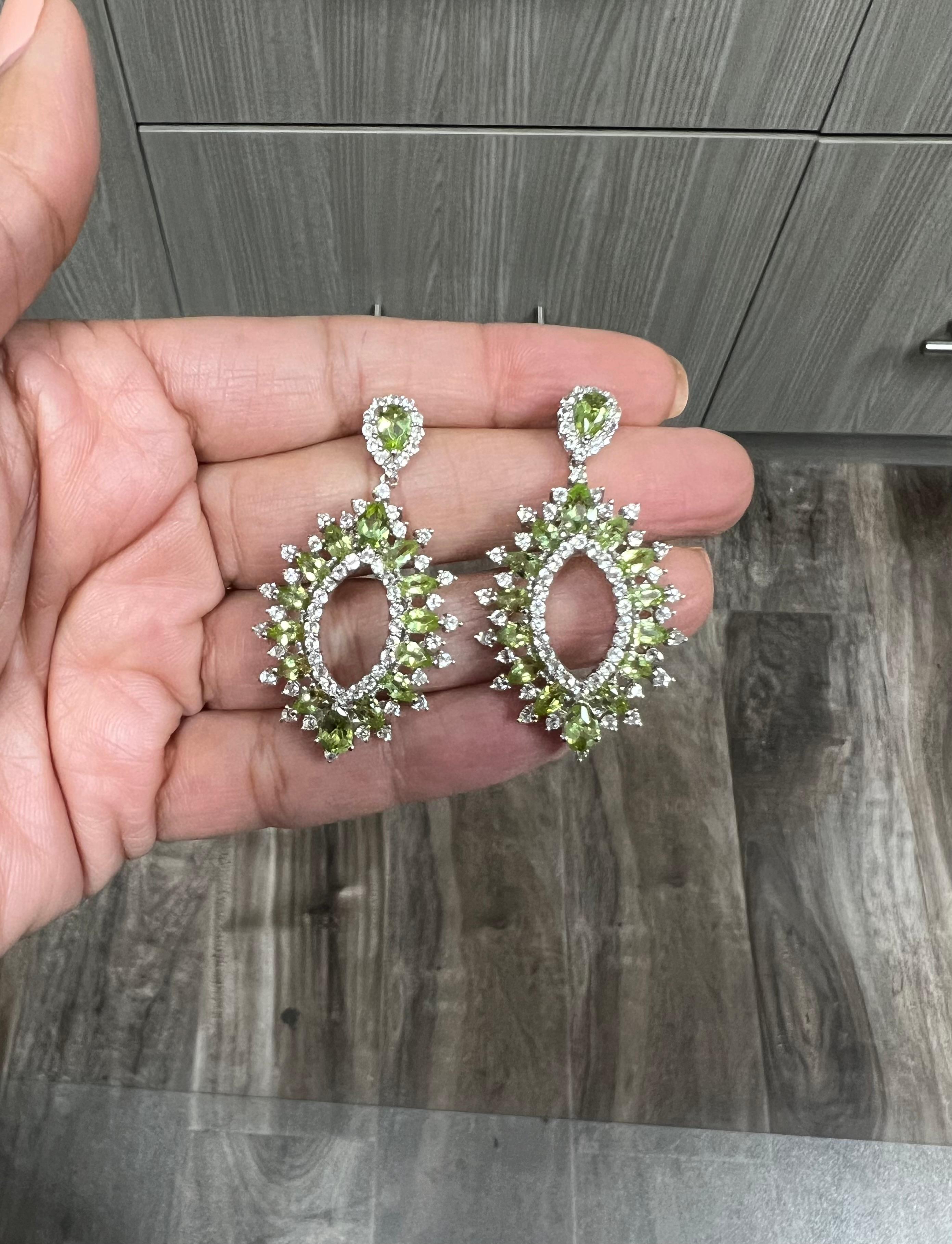 6.25 Carat Peridot White Topaz Silver Earrings For Sale 1