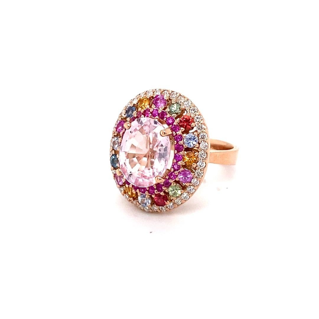 Oval Cut Pink Morganite Diamond Sapphire Rose Gold Cocktail Ring