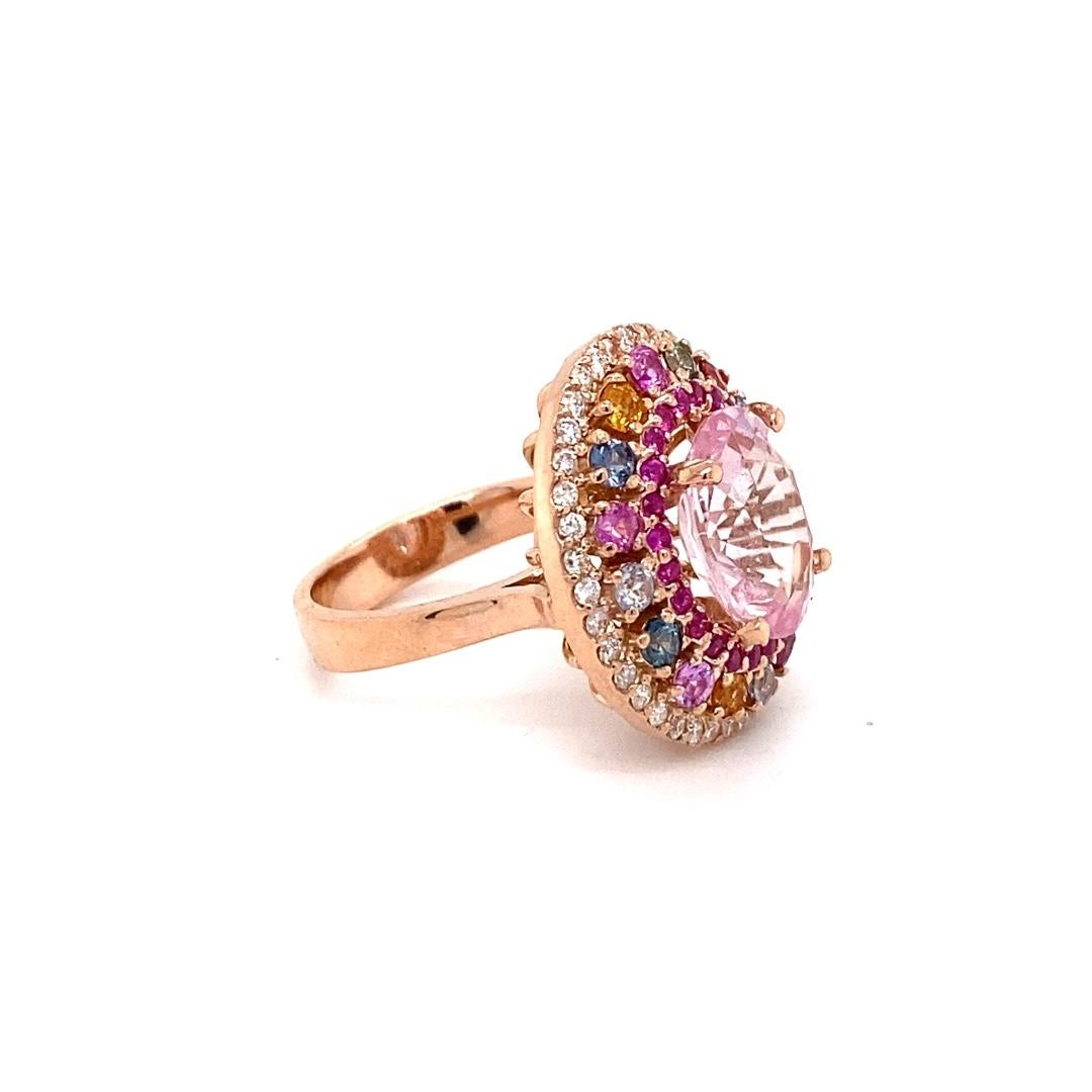 Pink Morganite Diamond Sapphire Rose Gold Cocktail Ring In New Condition In Los Angeles, CA