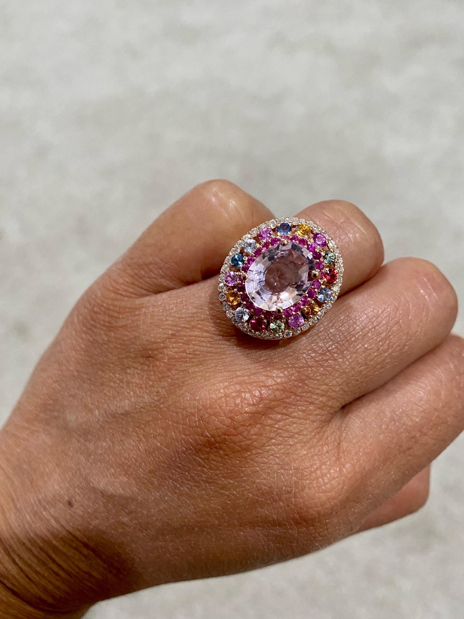 Women's Pink Morganite Diamond Sapphire Rose Gold Cocktail Ring