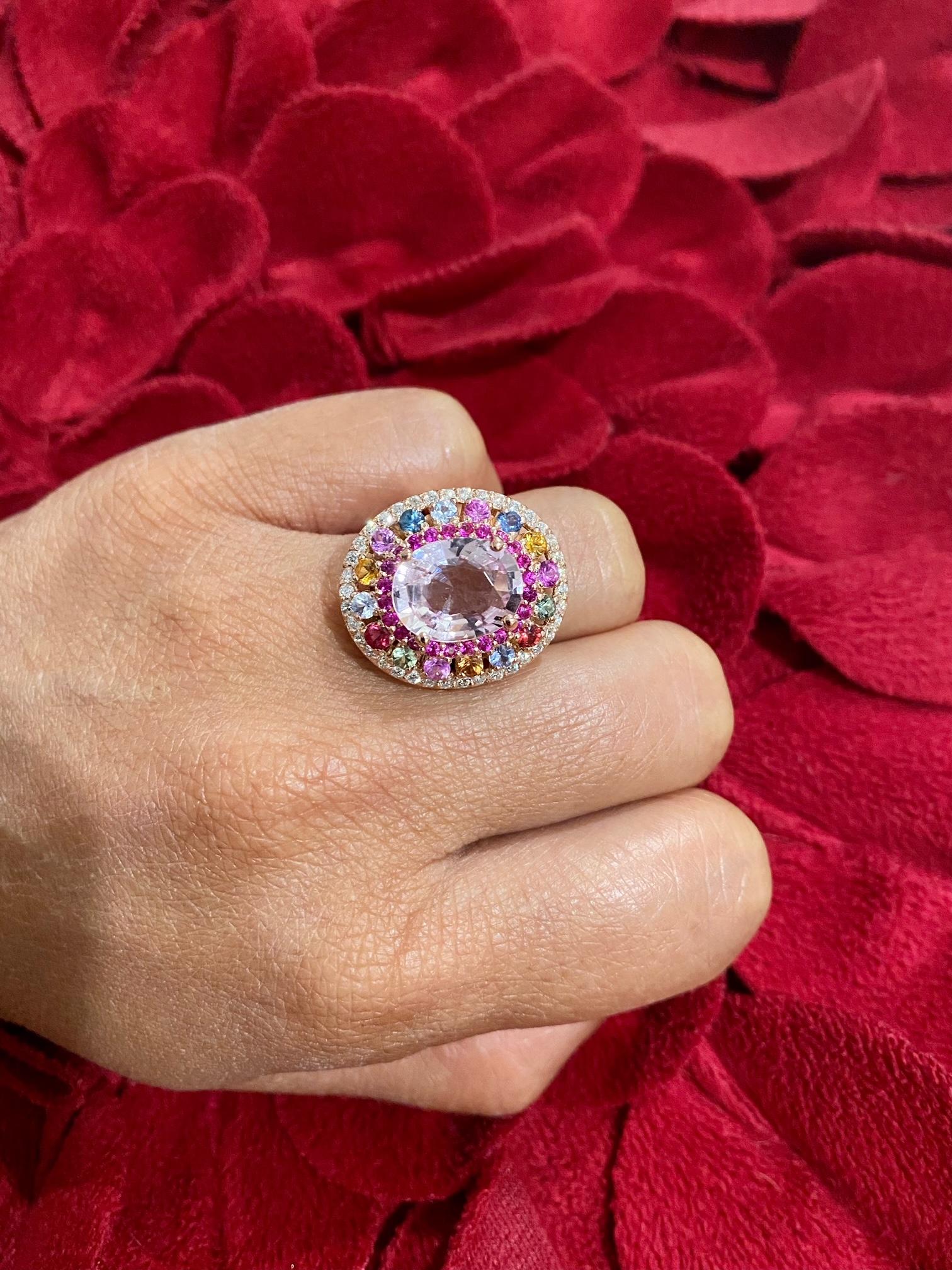 Pink Morganite Diamond Sapphire Rose Gold Cocktail Ring 1
