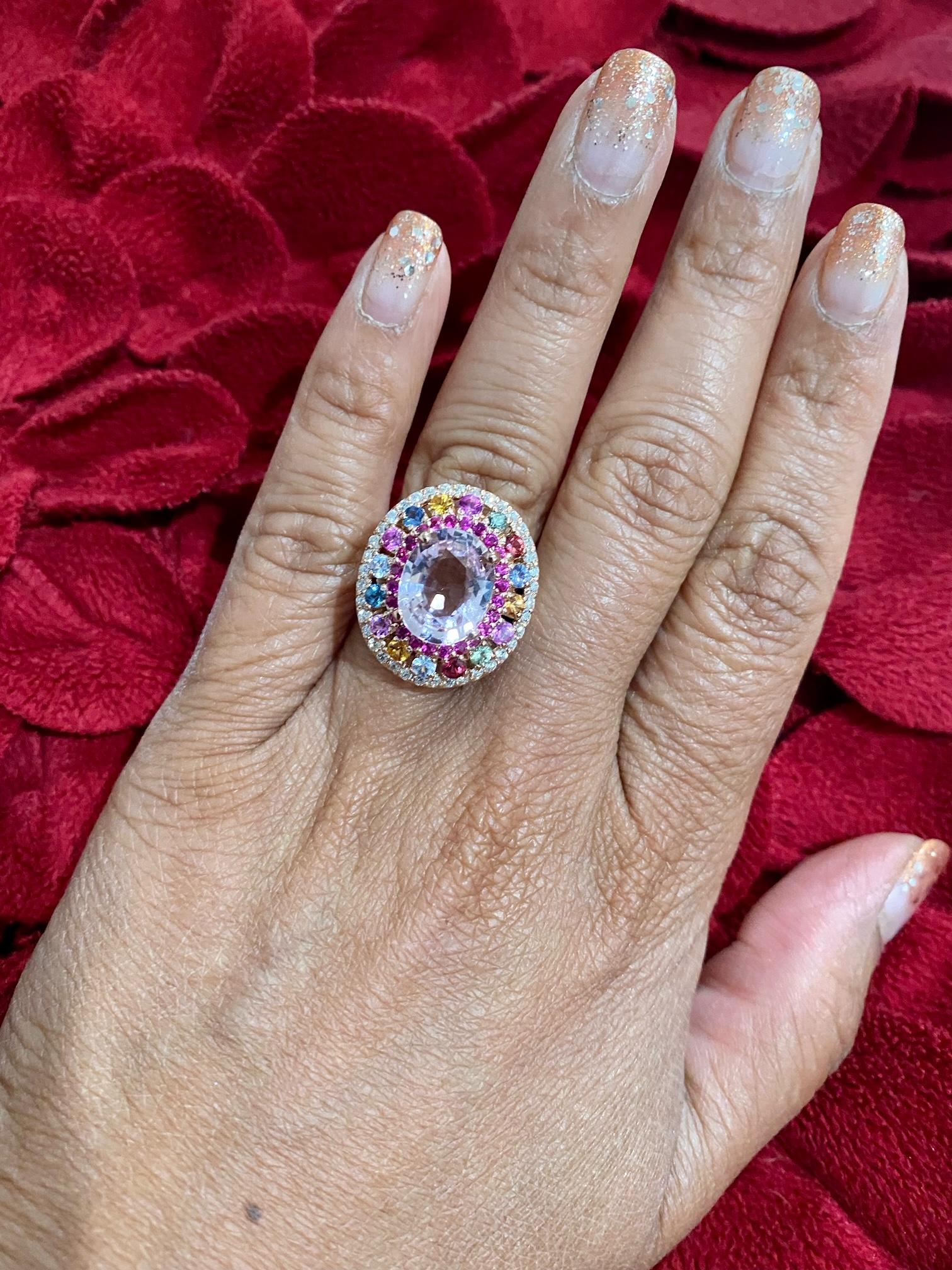 Pink Morganite Diamond Sapphire Rose Gold Cocktail Ring 2