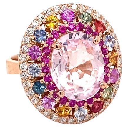 6.25 Carat Pink Morganite Diamond Sapphire 14K Rose Gold Cocktail Ring