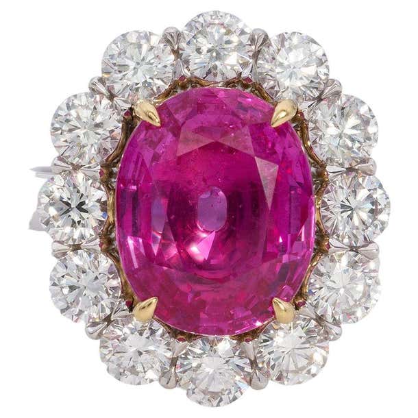 6.25 Carat Pink Sapphire and Diamond Ring, 18K Gold at 1stDibs