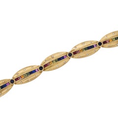 6.25 Carat Rainbow Sapphire & Diamond 18K Gold Matte Link Bracelet