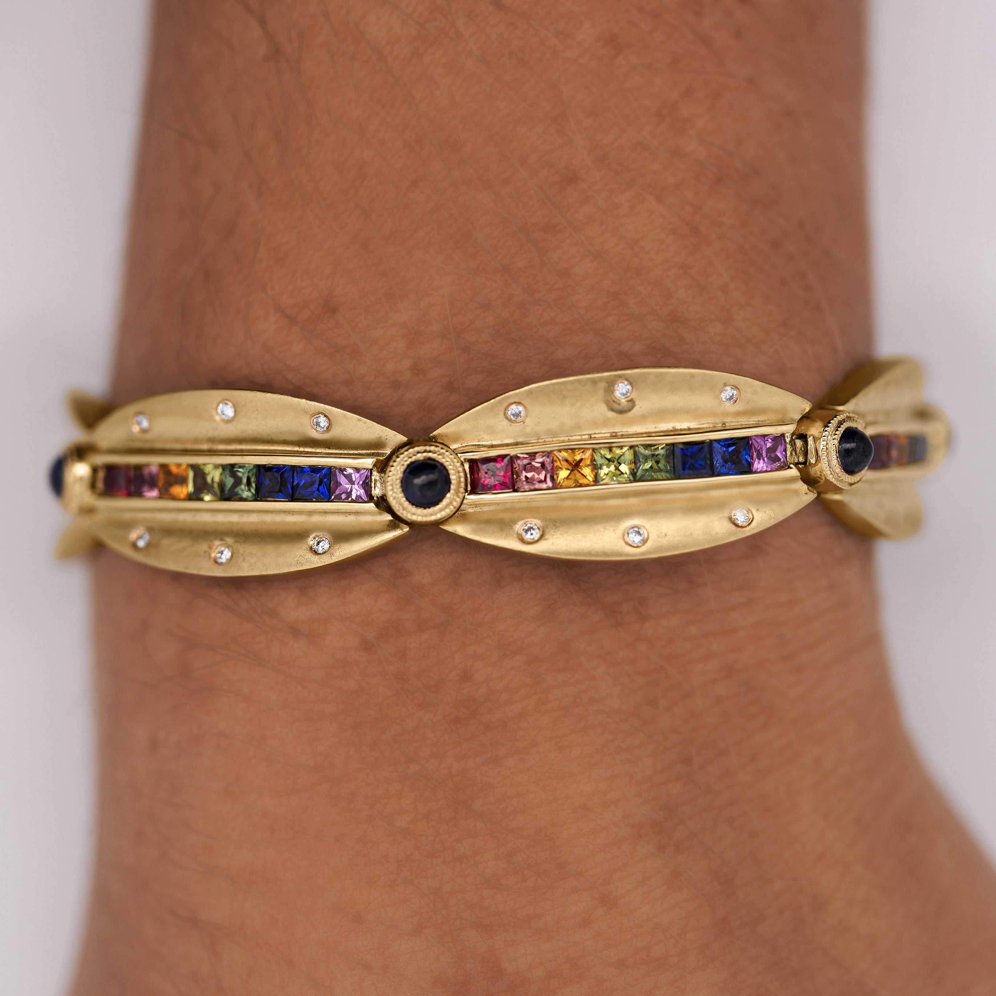 6,25 Karat Regenbogen-Saphir & Diamant 18K Gold Mattes Gliederarmband im Zustand „Gut“ im Angebot in Miami, FL