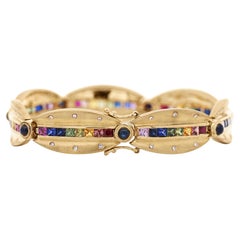 6.25 Carat Rainbow Sapphire & Diamond 18K Gold Matte Link Bracelet