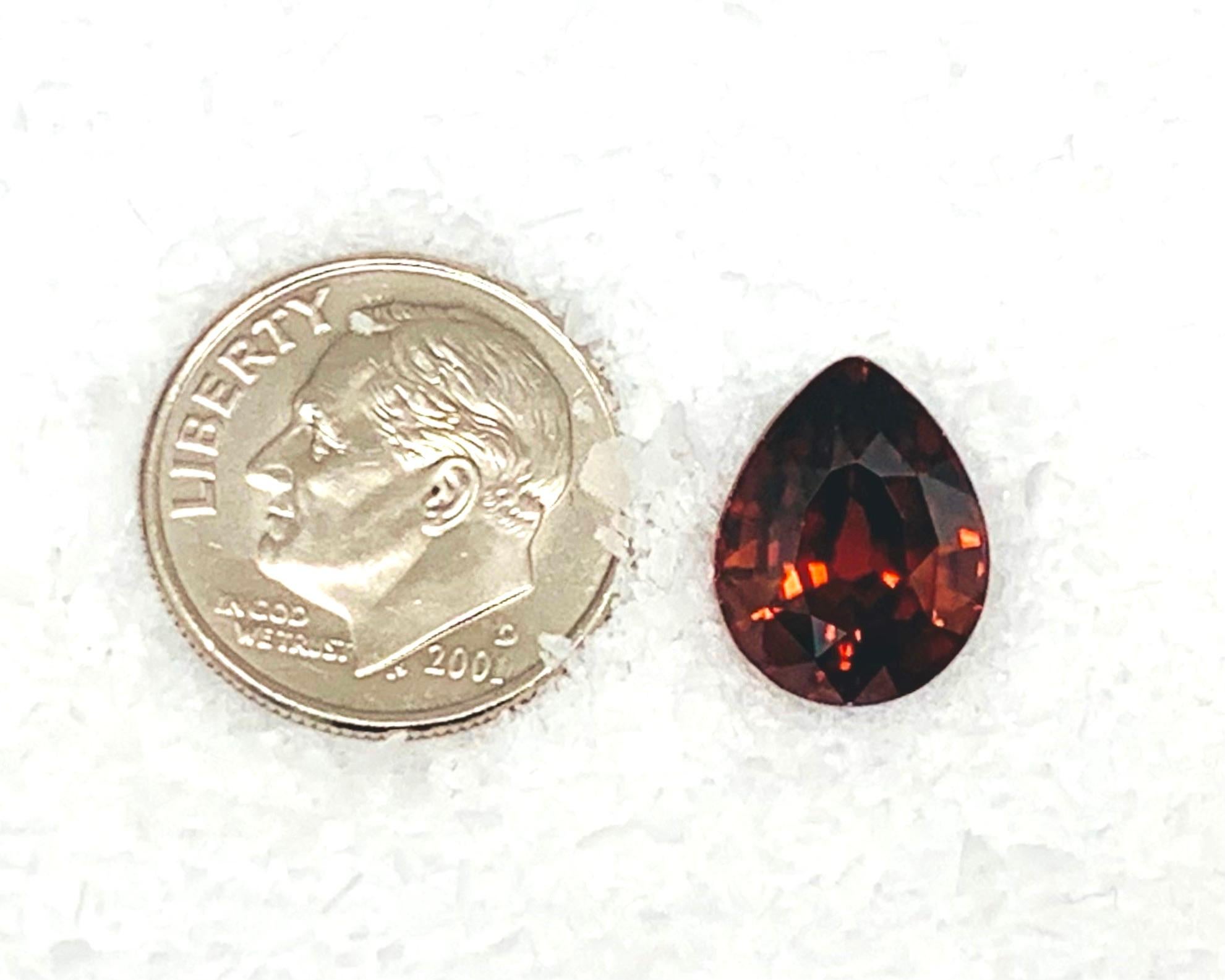 6.25 Carat Red Orange Zircon Pear, Unset Loose Gemstone For Sale 3