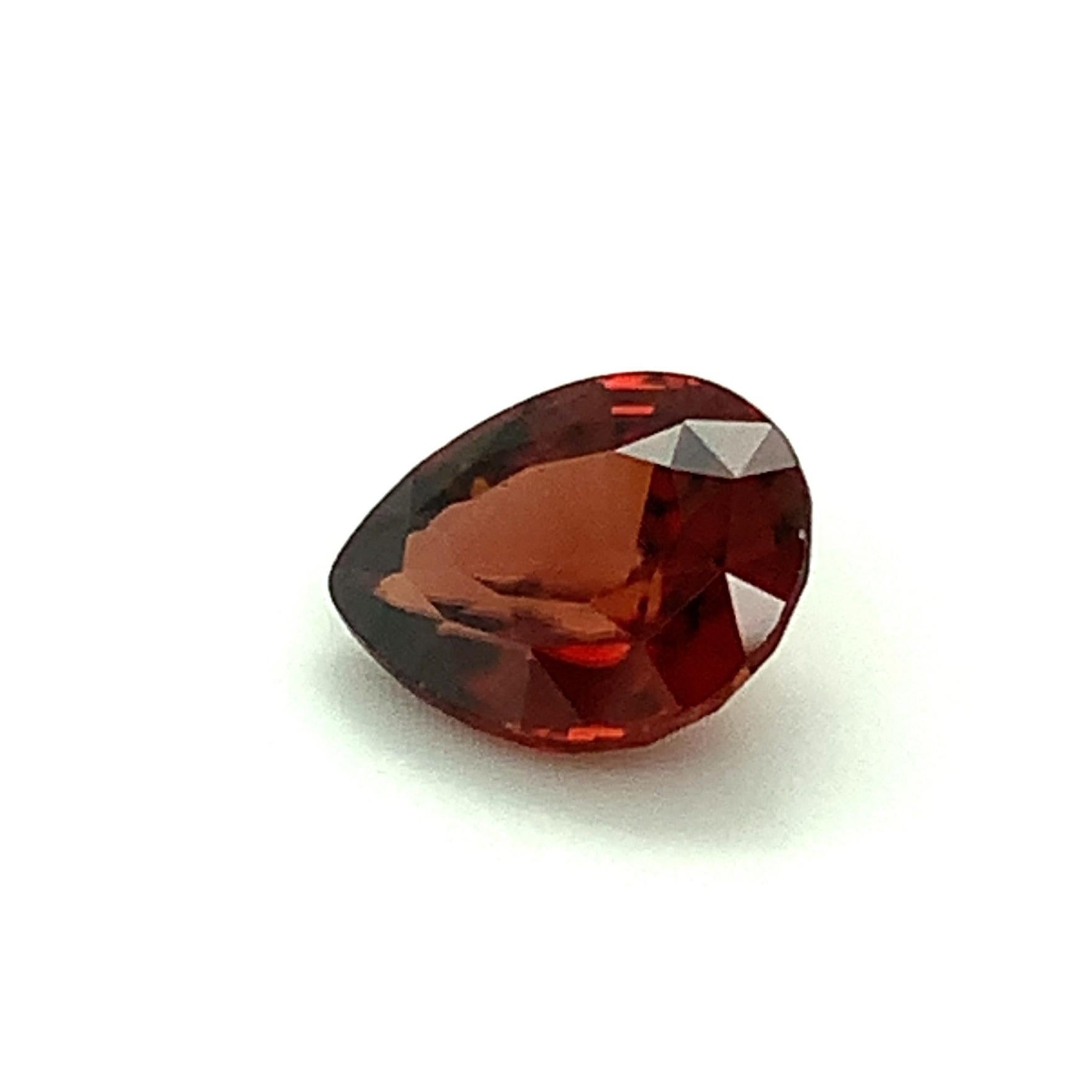 Women's or Men's 6.25 Carat Red Orange Zircon Pear, Unset Loose Gemstone For Sale