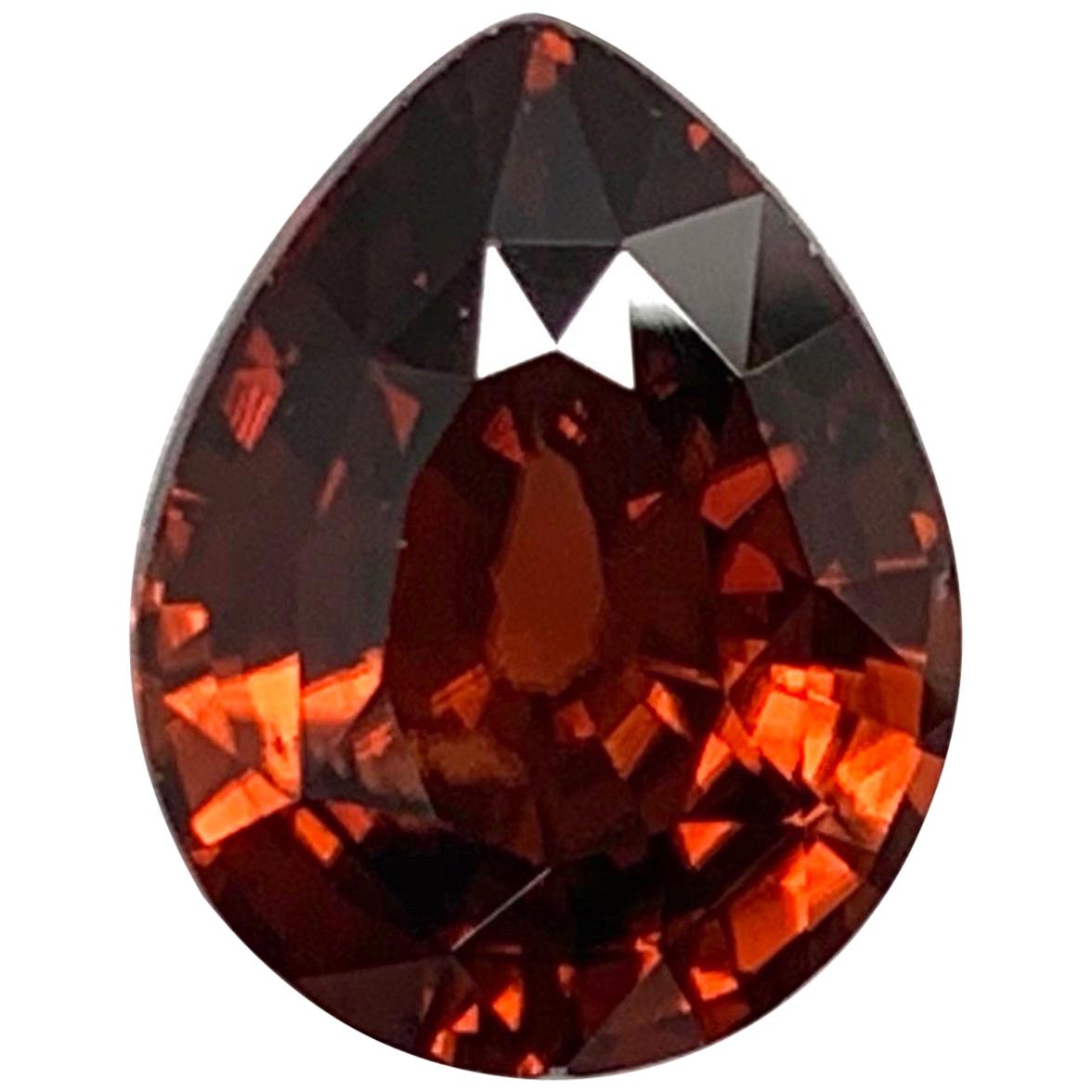 6.25 Carat Red Orange Zircon Pear, Unset Loose Gemstone For Sale