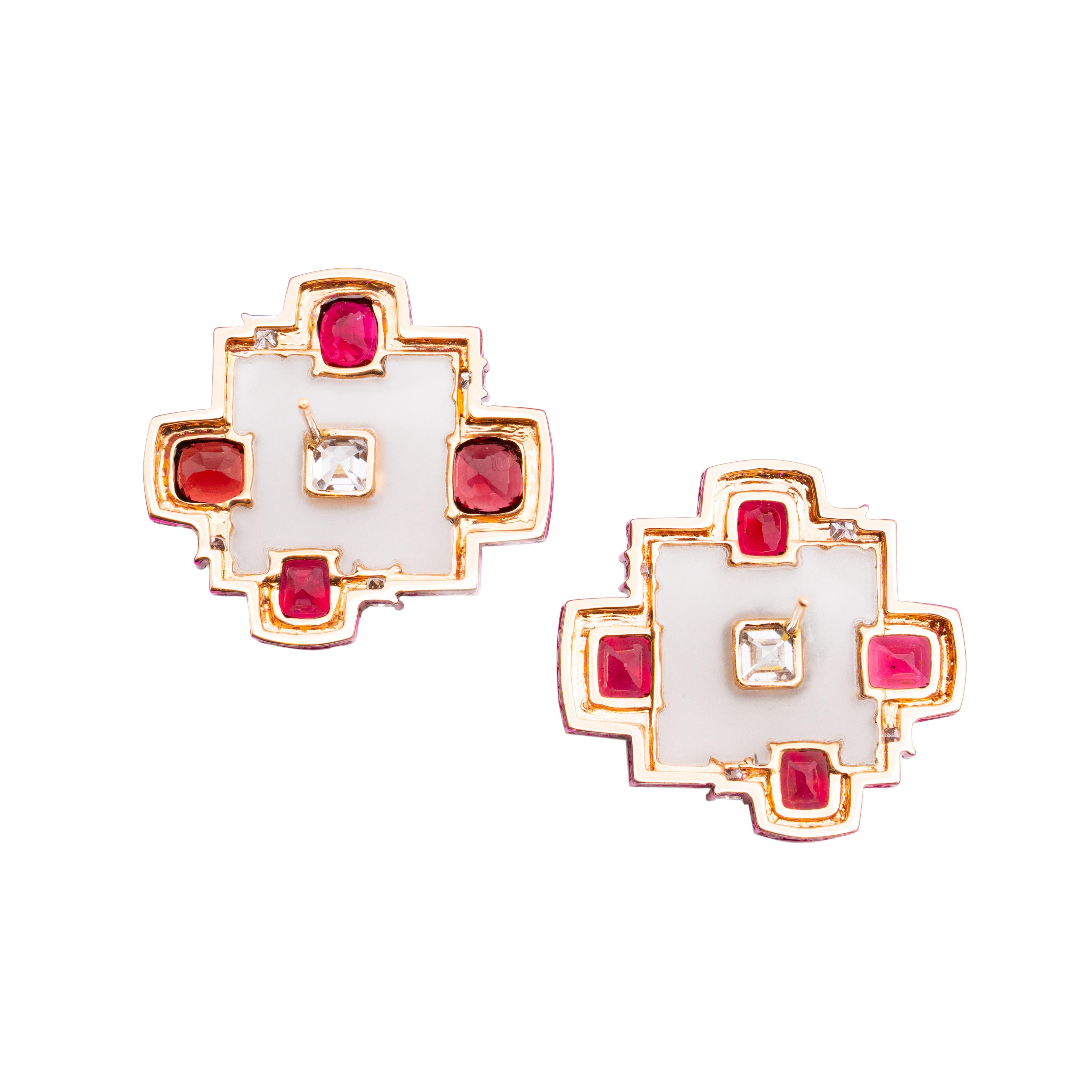 da uomo o donna Orecchini con spinello rosso, topazio e diamanti da 6,25 carati, oro rosa 18 carati, Austy Lee in vendita