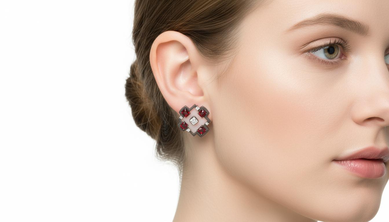 Orecchini con spinello rosso, topazio e diamanti da 6,25 carati, oro rosa 18 carati, Austy Lee in vendita 1