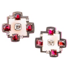 6.25 Carat Red Spinel & Topaz & Diamond Earrings, 18K Rose Gold, Austy Lee