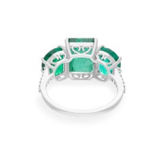 6.25 Carat Zambian Emerald Ring 0.12 Carat SI/H Diamond 14 Karat White Gold