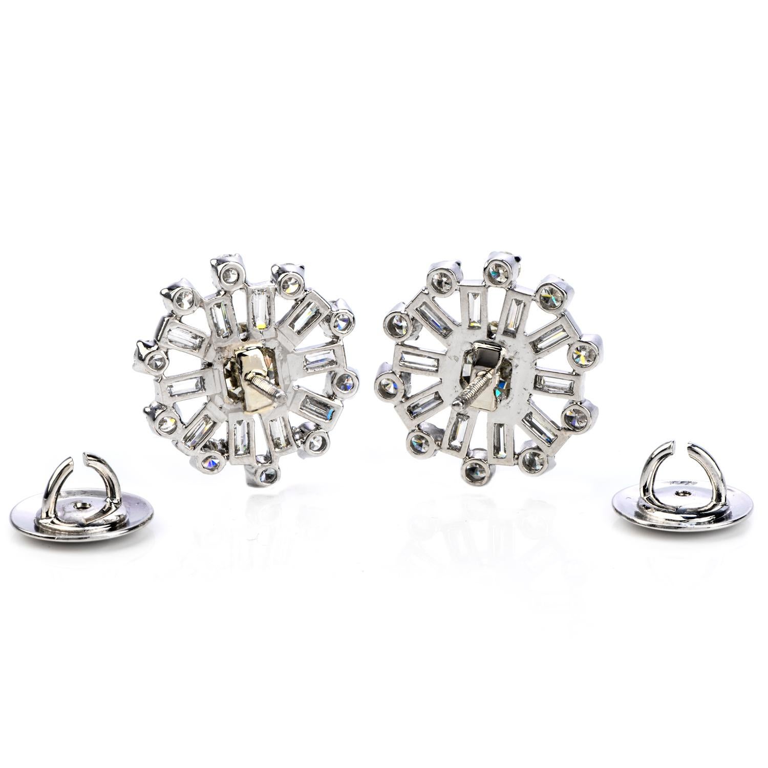Retro 6.25 Carat European Cut Diamond Cluster Platinum Round Stud Earrings