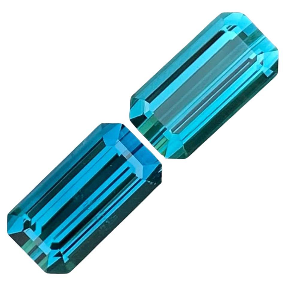 6.25 Carats Fine Quality Indicolite Tourmaline Pair Emerald Cut Afghan Gemstones