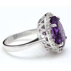 6.25 Carat Natural Amethyst and Diamond 14 Karat Solid White Gold Ring