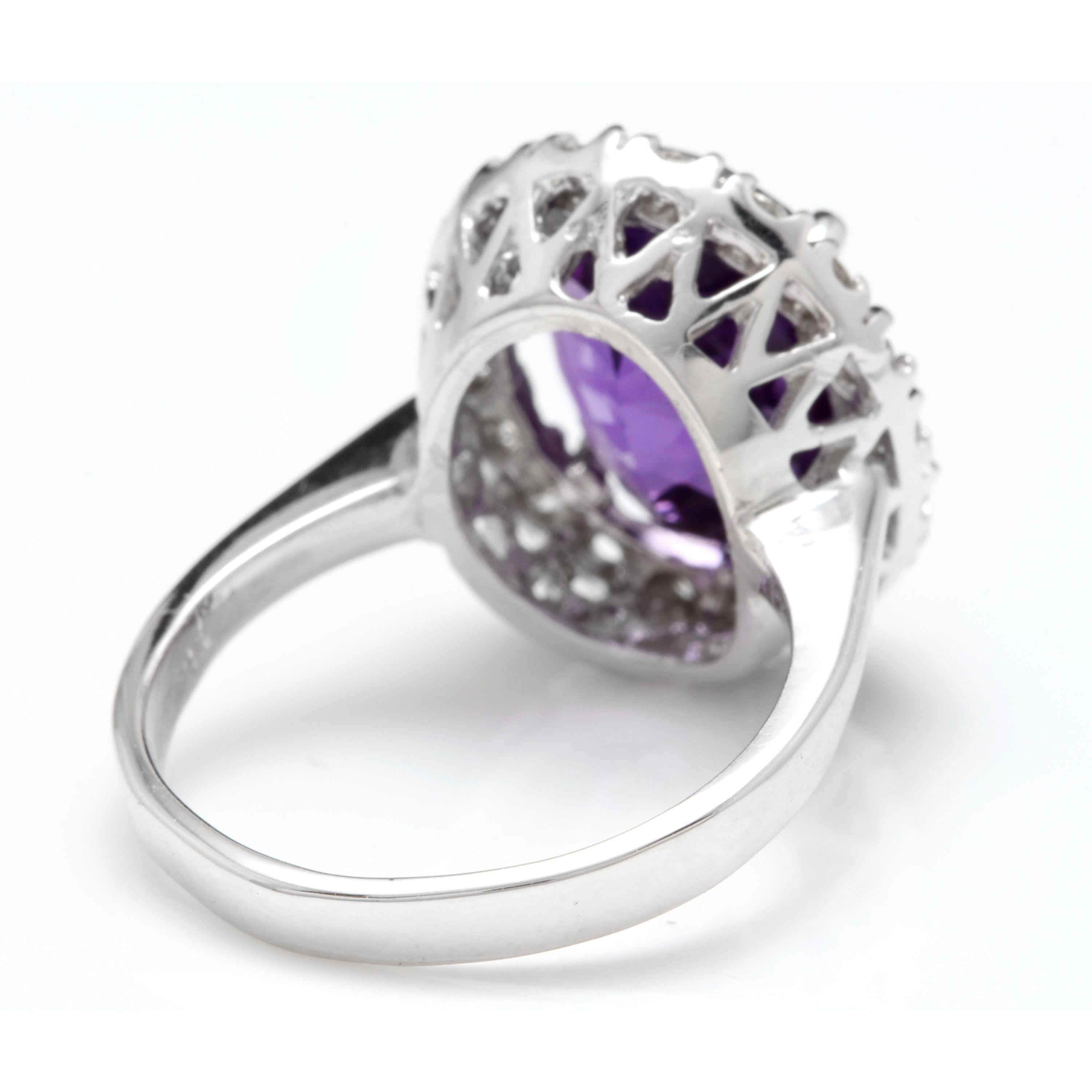 Mixed Cut 6.25 Carat Natural Amethyst and Diamond 14 Karat Solid White Gold Ring For Sale