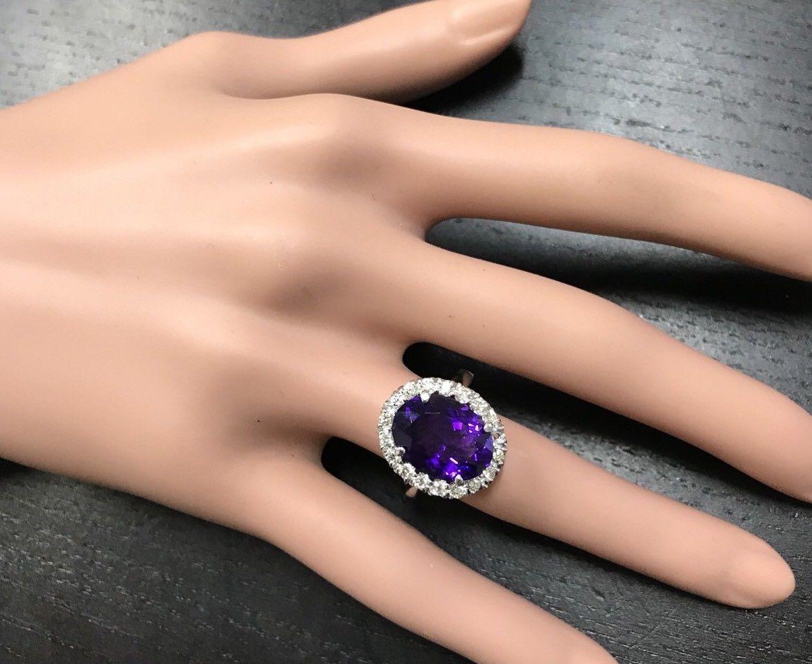 6.25 Carat Natural Amethyst and Diamond 14 Karat Solid White Gold Ring In New Condition For Sale In Los Angeles, CA