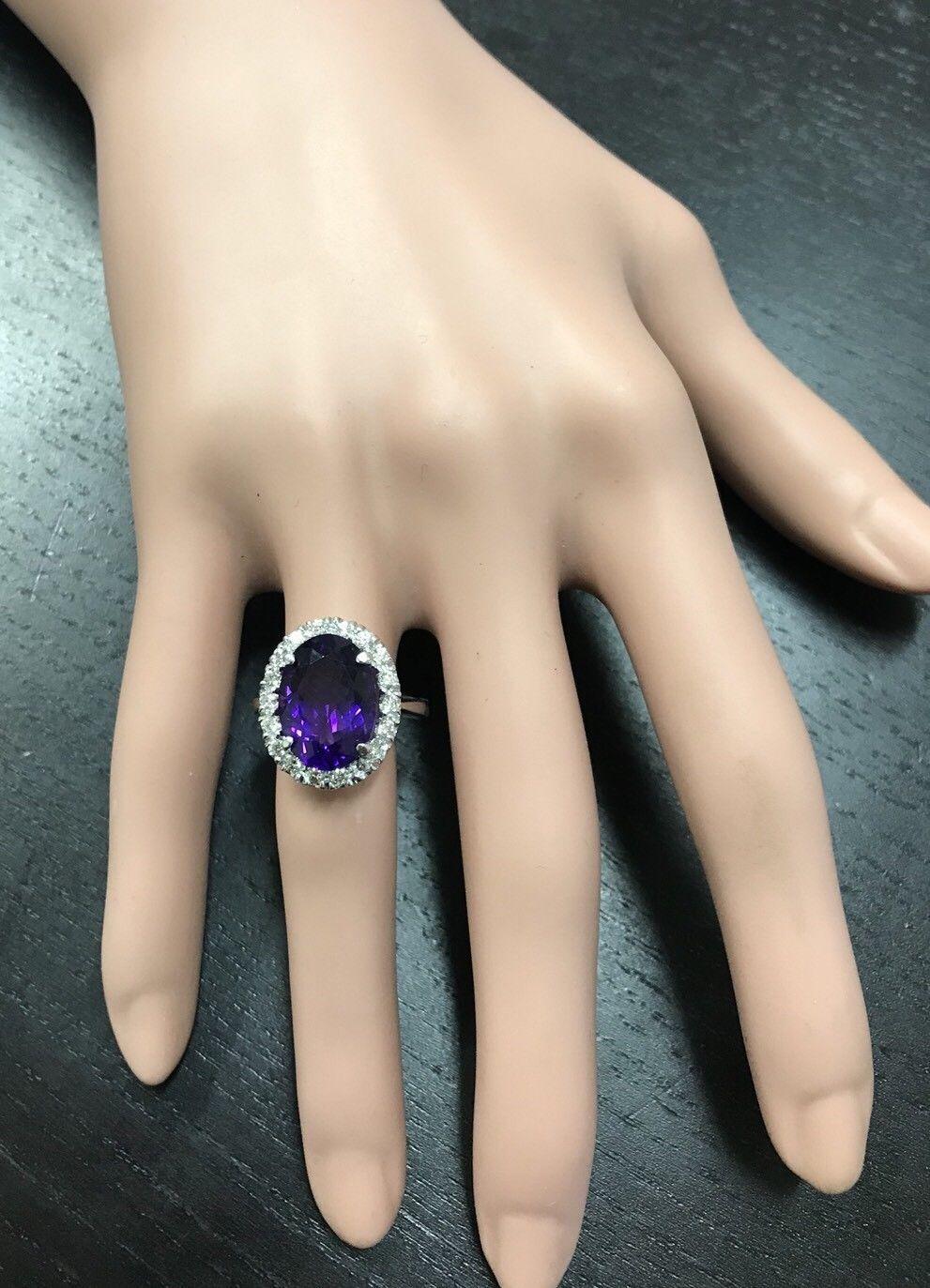 Women's or Men's 6.25 Carat Natural Amethyst and Diamond 14 Karat Solid White Gold Ring For Sale