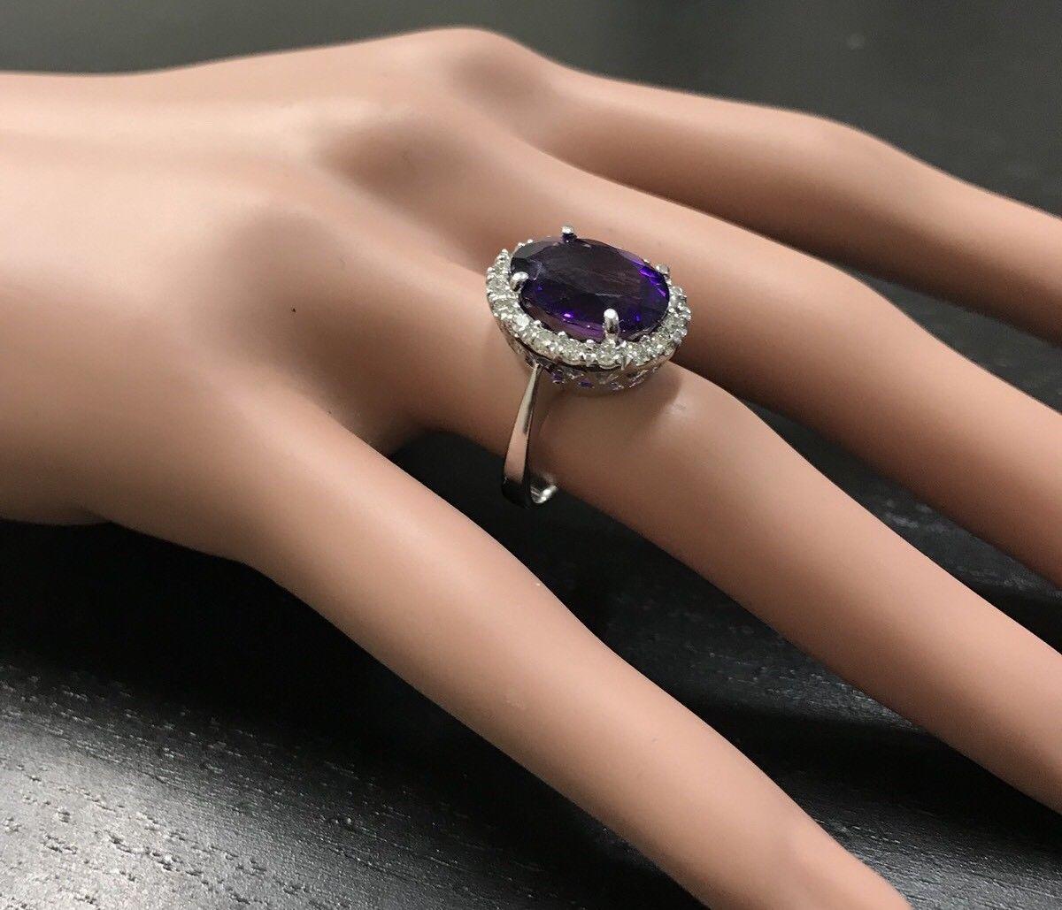 6.25 Carat Natural Amethyst and Diamond 14 Karat Solid White Gold Ring For Sale 1