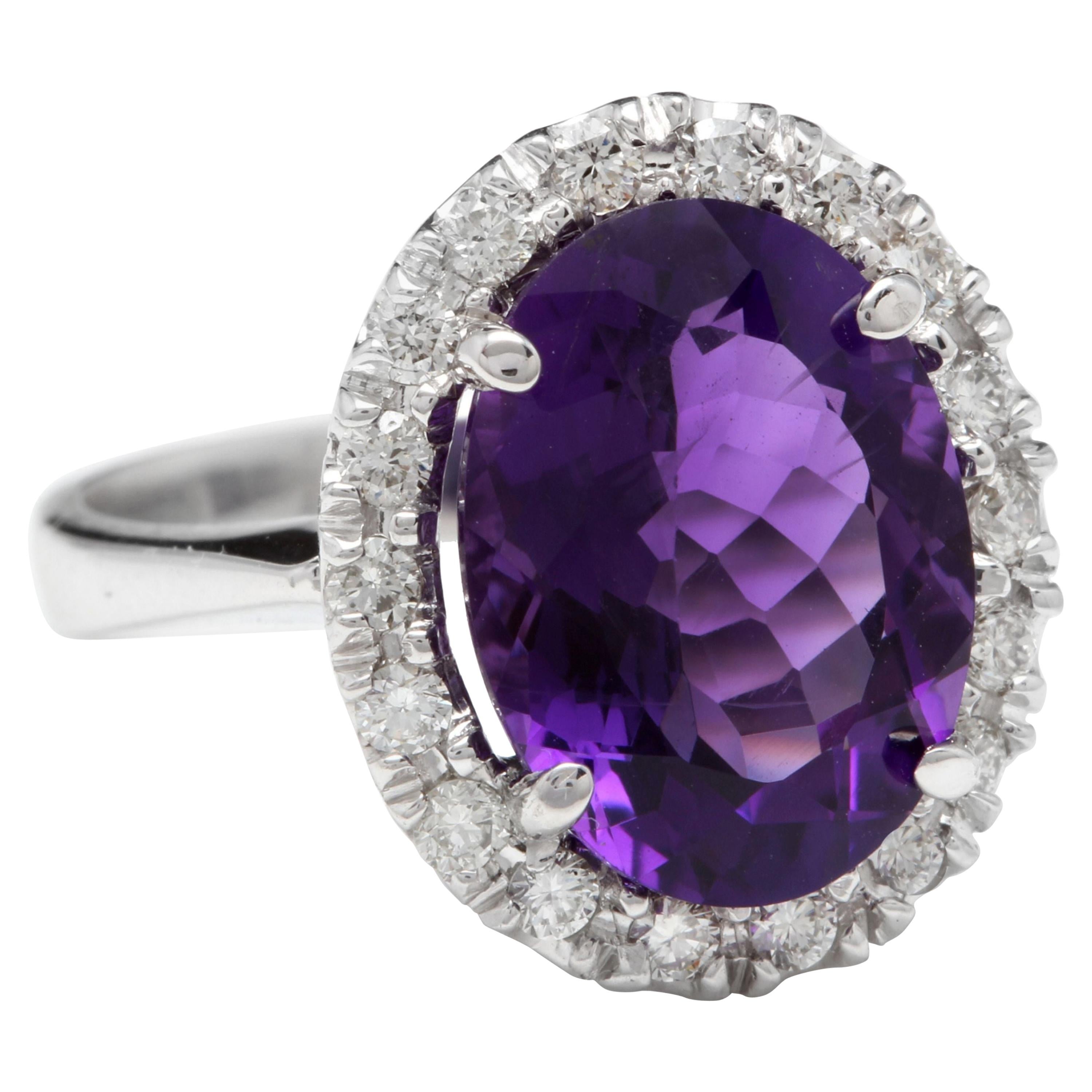 6.25 Carat Natural Amethyst and Diamond 14 Karat Solid White Gold Ring