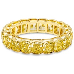 6.25 Carats Total Cushion Cut Fancy Intense Yellow Diamond Eternity Wedding Band