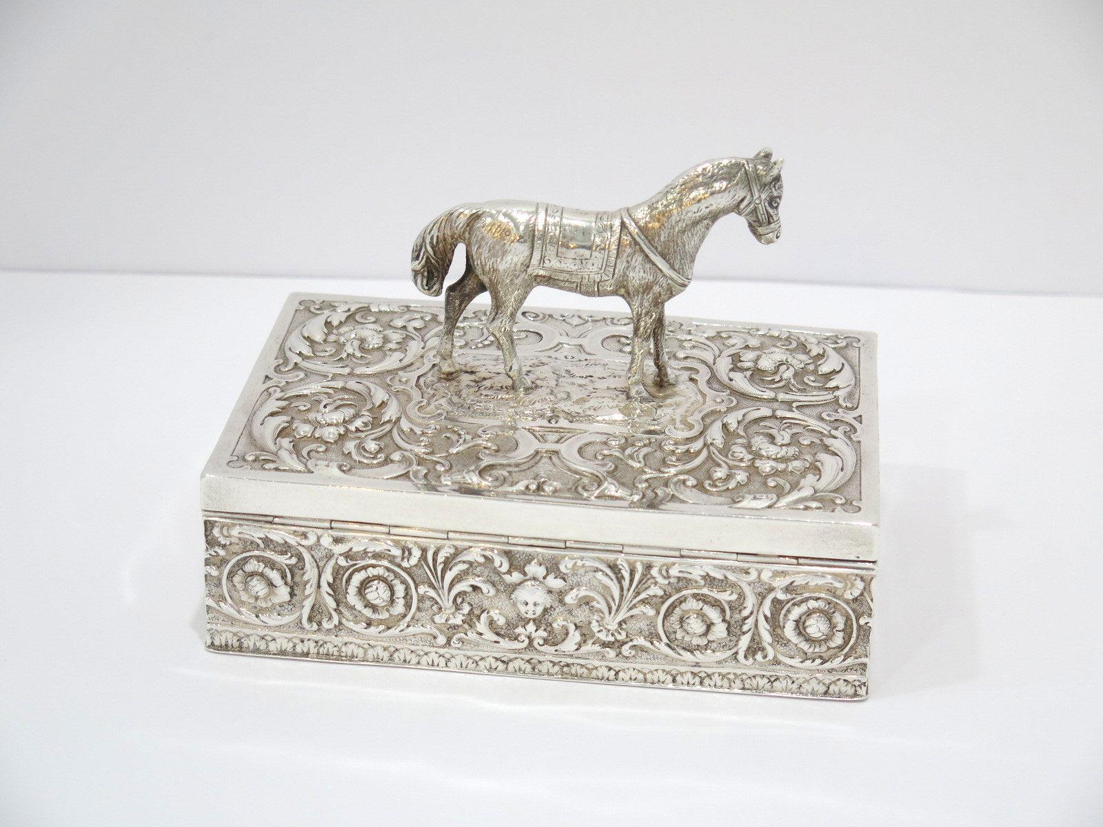 20th Century European Silver Gilt Interior Antique German Floral Horse Figure Box