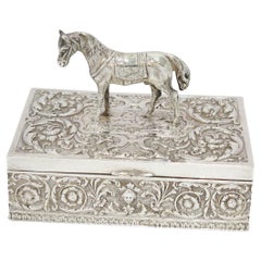 European Silver Gilt Interior Antique German Floral Horse Figure Box