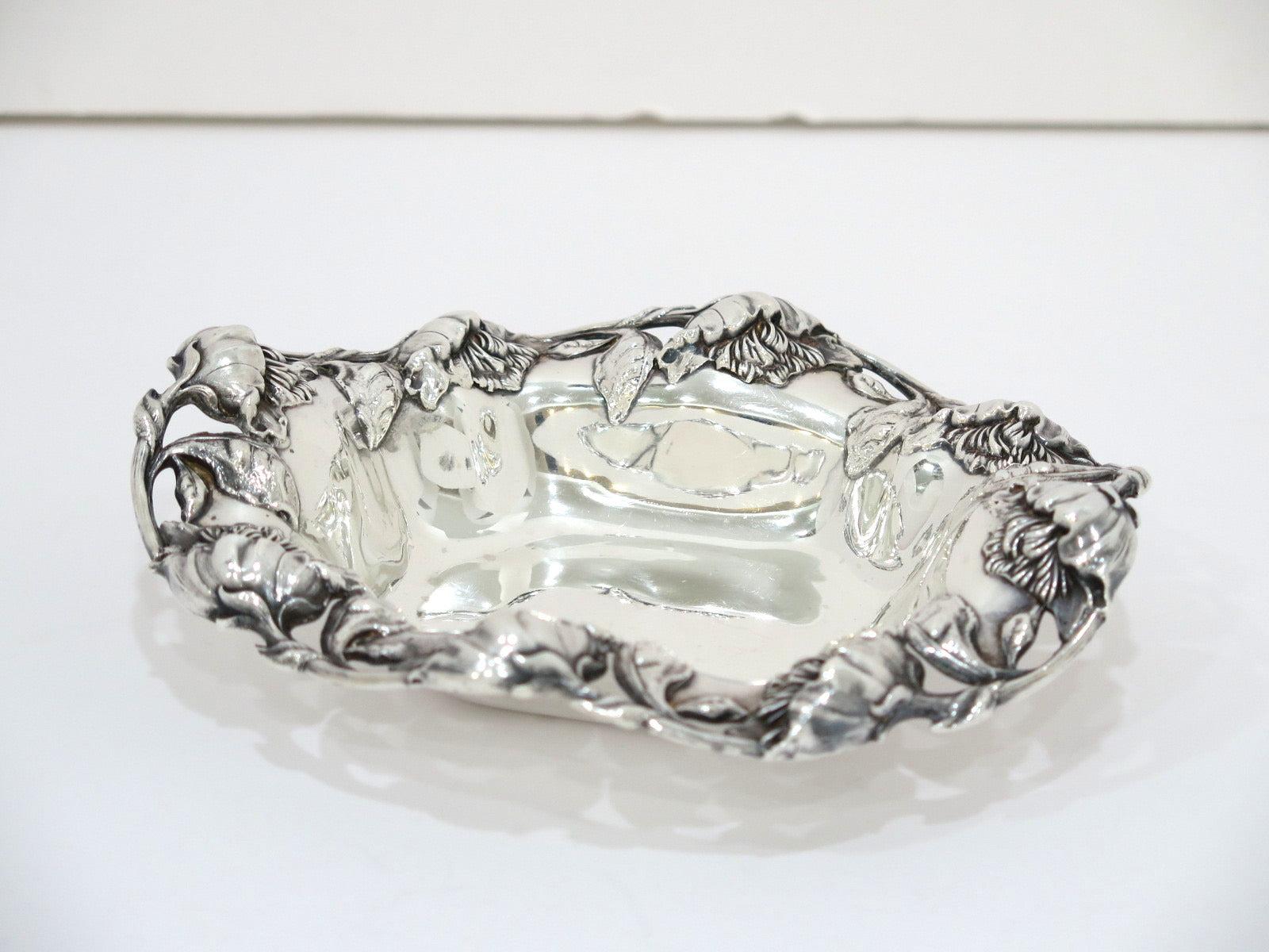 American 6.25 in - Sterling Silver Frank W. Smith Antique Peony Oval Candy Nut Dish