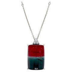 62.51 Carat Tourmaline Round Diamond White Gold Necklace