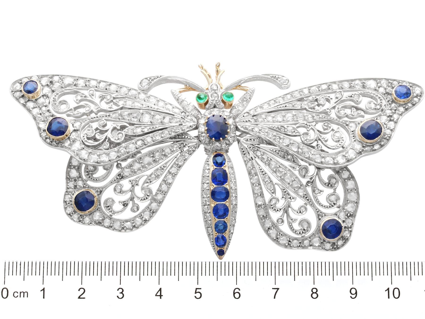 6.25ct Basaltic Sapphire, 0.24ct Emerald 7.30ct Diamond, 15k Yellow Gold Brooch For Sale 4