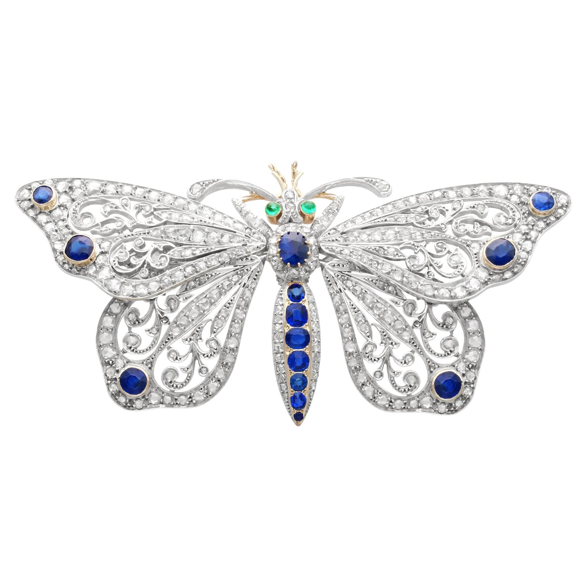 6.25ct Basaltic Sapphire, 0.24ct Emerald 7.30ct Diamond, 15k Yellow Gold Brooch For Sale