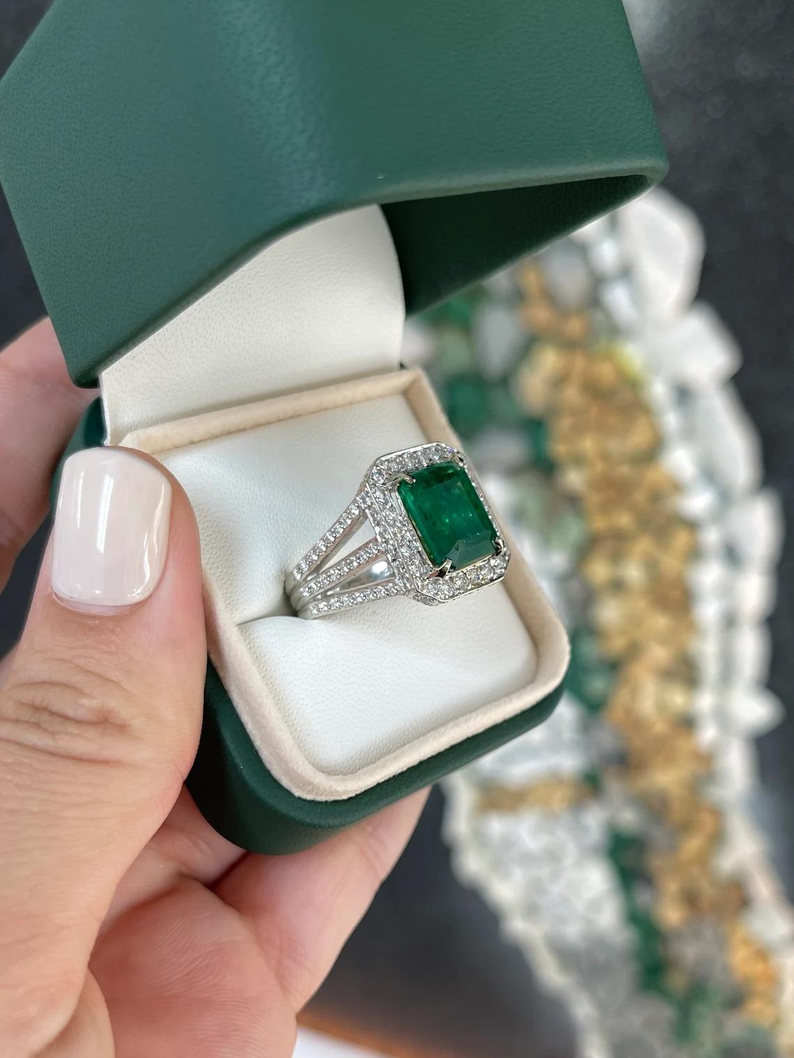 Women's 6.25tcw Fine Quality Dark Green Emerald Cut Emerald & Diamond Accent Cocktail Ri For Sale