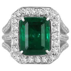 6.25tcw Fine Quality Dark Green Emerald Cut Emerald & Diamond Accent Cocktail Ri