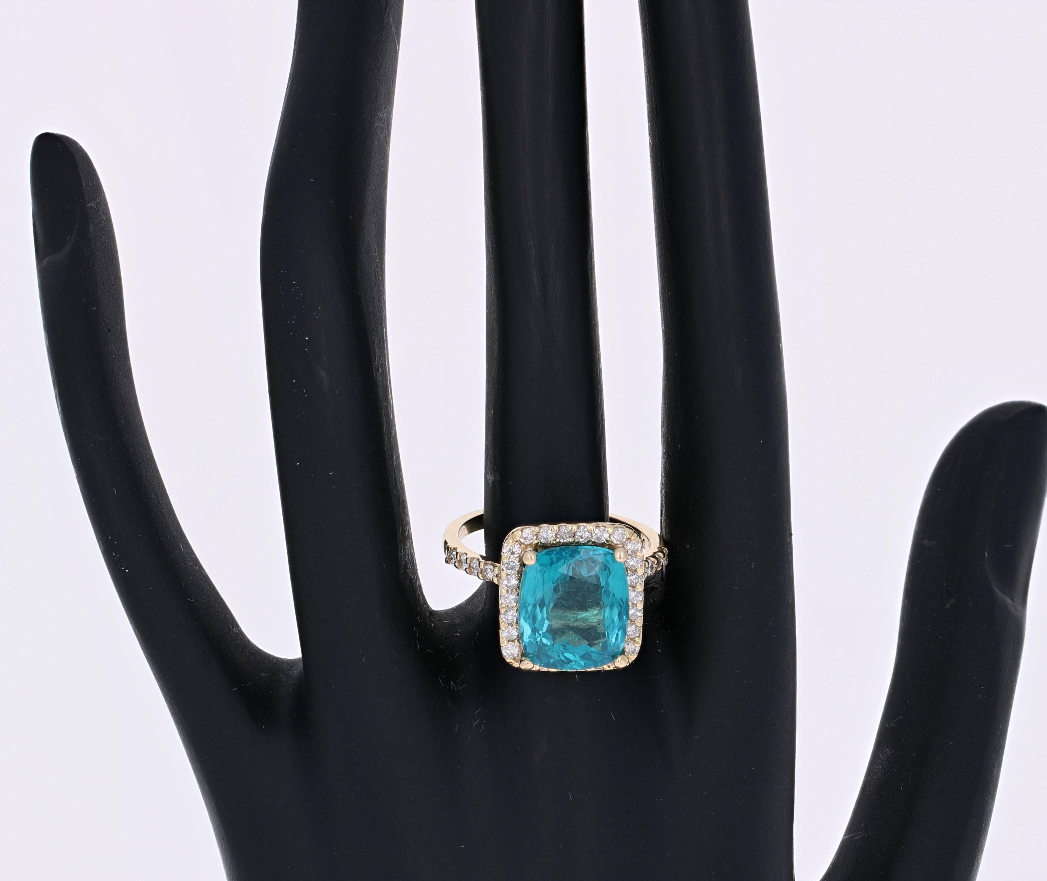 6.26 Carat Apatite Diamond Engagement Ring In New Condition In Los Angeles, CA