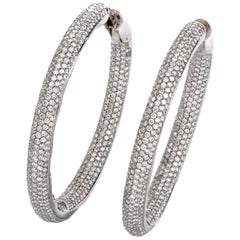 6.26 Carat Diamond Round Cut Pave Set Large 18K Gold Inside Out Hoop Earrings