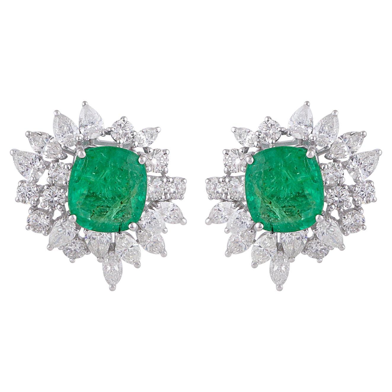 Clous d'oreilles grappe en or 14 carats avec émeraudes de 6,26 carats et diamants de 4,70 carats