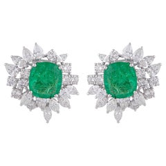 Clous d'oreilles grappe en or 14 carats avec émeraudes de 6,26 carats et diamants de 4,70 carats